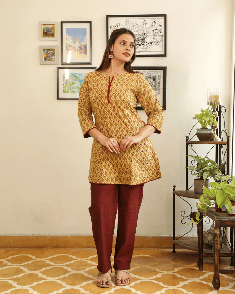 Yellow Kalamkari Short Tunic - Front