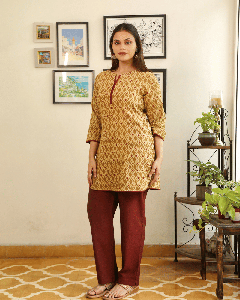 Yellow Kalamkari Short Tunic - sleeves
