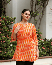 ORANGE IKAT SHORT TUNIC - Front