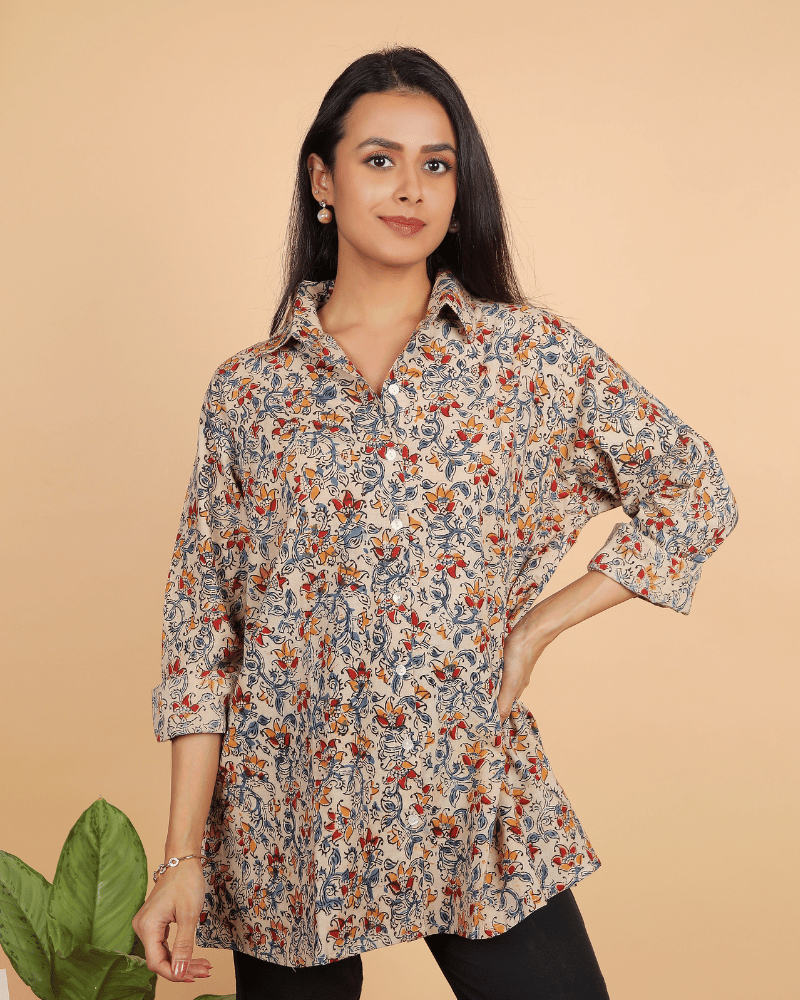 Cream kalamkari free size shirt - side