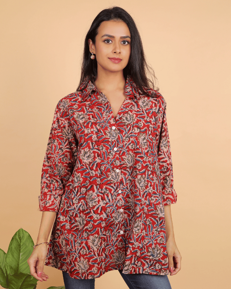 Red kalamkari women shirt -front view