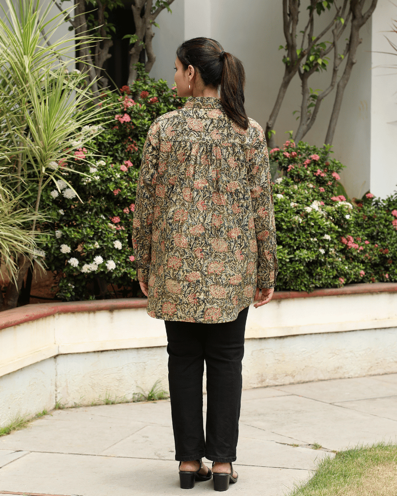 Stylish Women’s Green Kalamkari Cotton Shirt - back