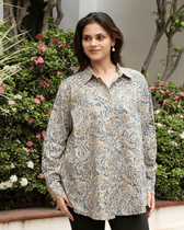 Stylish Women’s Blue Kalamkari Cotton Shirt - front