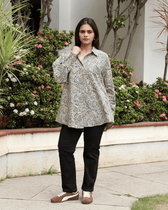 Stylish Women’s Blue Kalamkari Cotton Shirt - free size