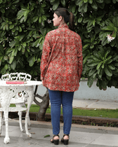 Stylish Women’s Red Kalamkari Cotton Shirt - back