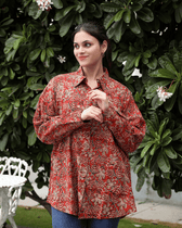 Stylish Women’s Red Kalamkari Cotton Shirt - collar