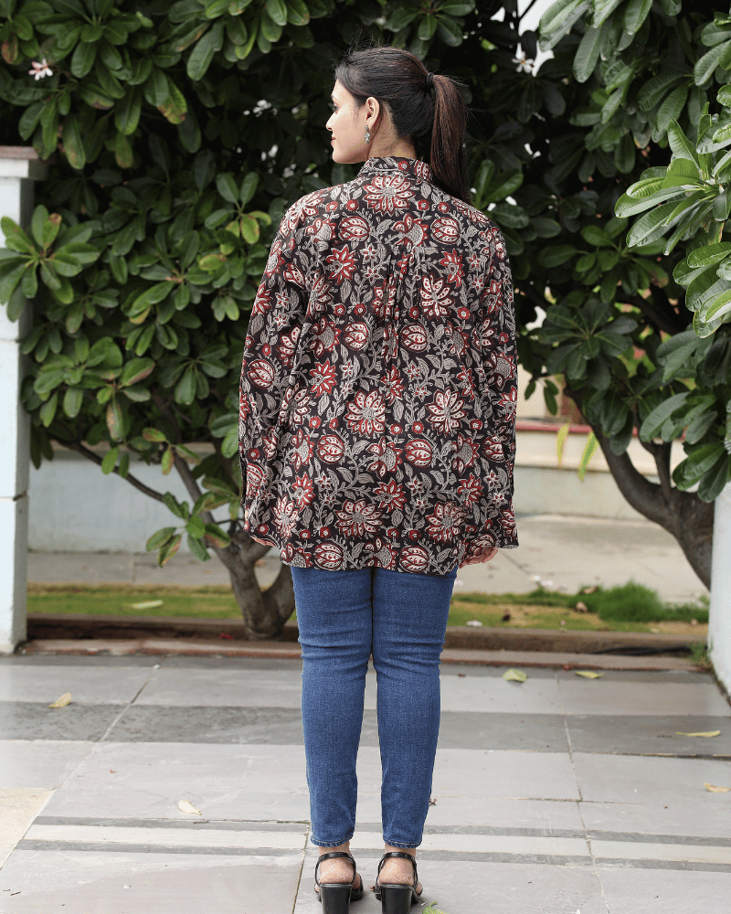 Stylish Women’s Black Kalamkari Cotton Shirt - back