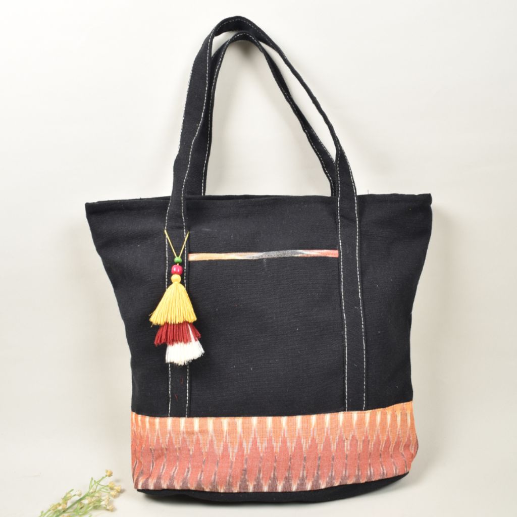 Large canvas tote bags with ikat cotton