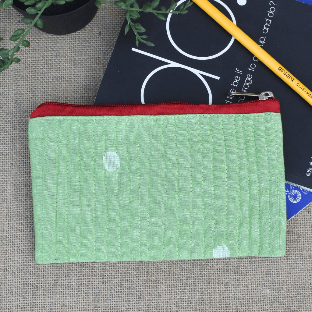 Light green hand embroidered pouch - back