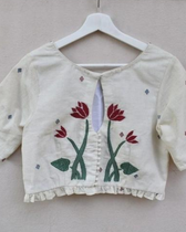 Lotus motif offwhite jamdani croptop blouse - embroidery