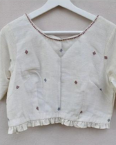 Lotus motif offwhite jamdani croptop blouse - front