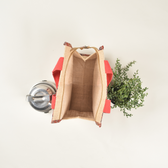 Red kalamkari & jute lunch bag - inside