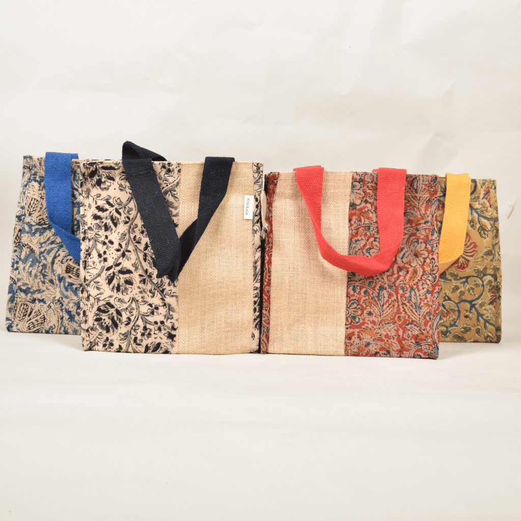 Jute and kalamkari lunch bags