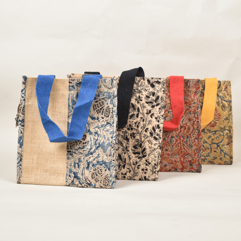 Jute and kalamkari lunch bags