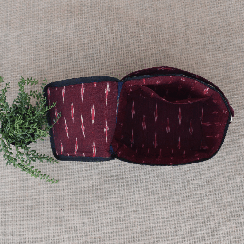 Blue ikat lunch bag - pocket