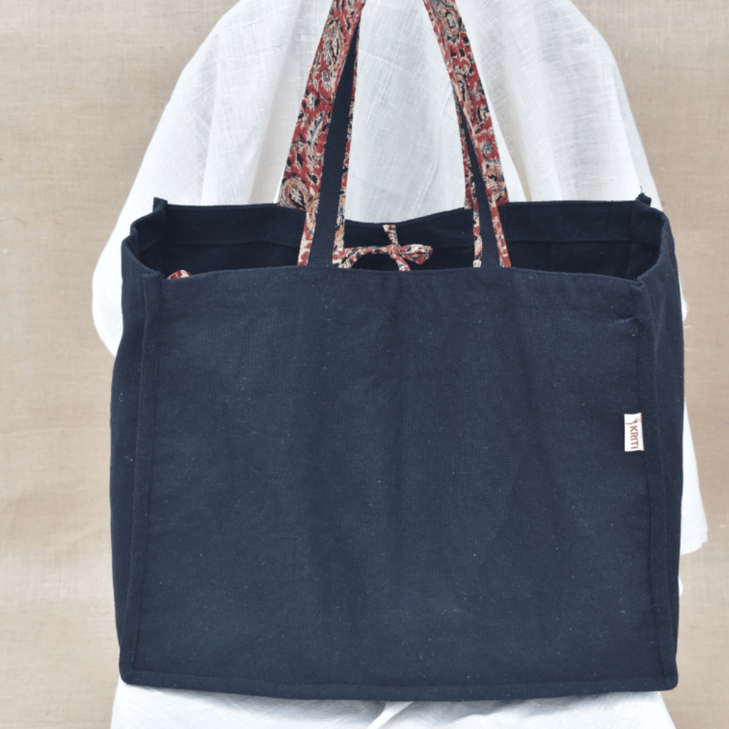 Black strong canvas shopping bag - top view