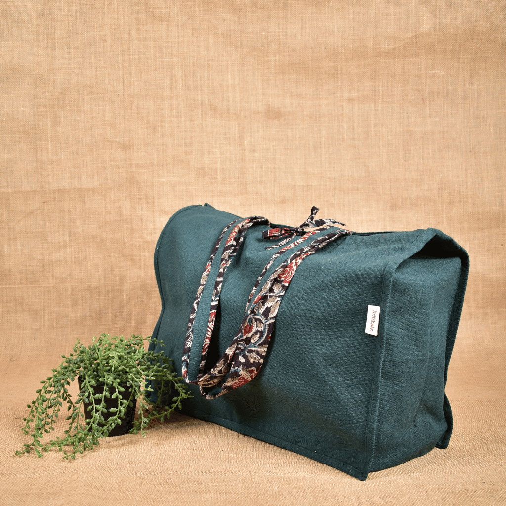 Green strong canvas shopping bag - side