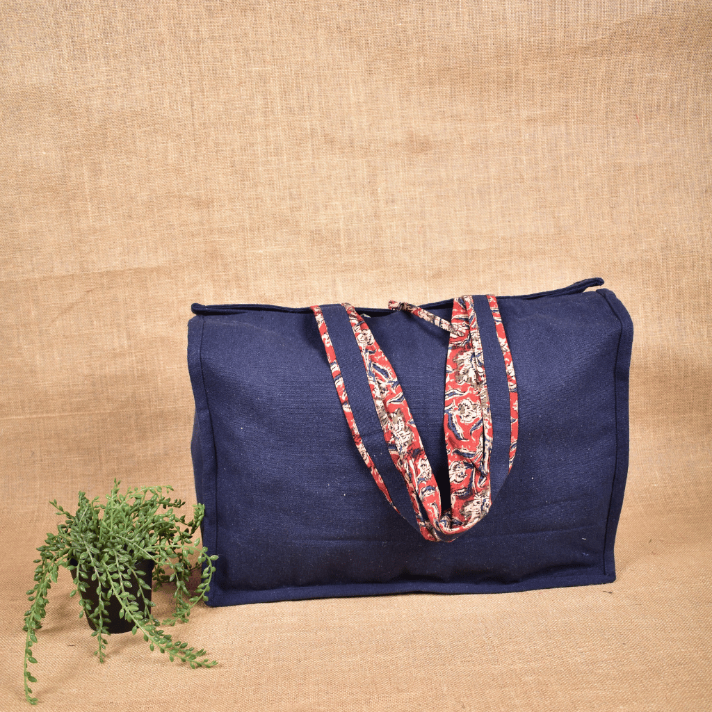 Blue strong canvas shopping bag - front