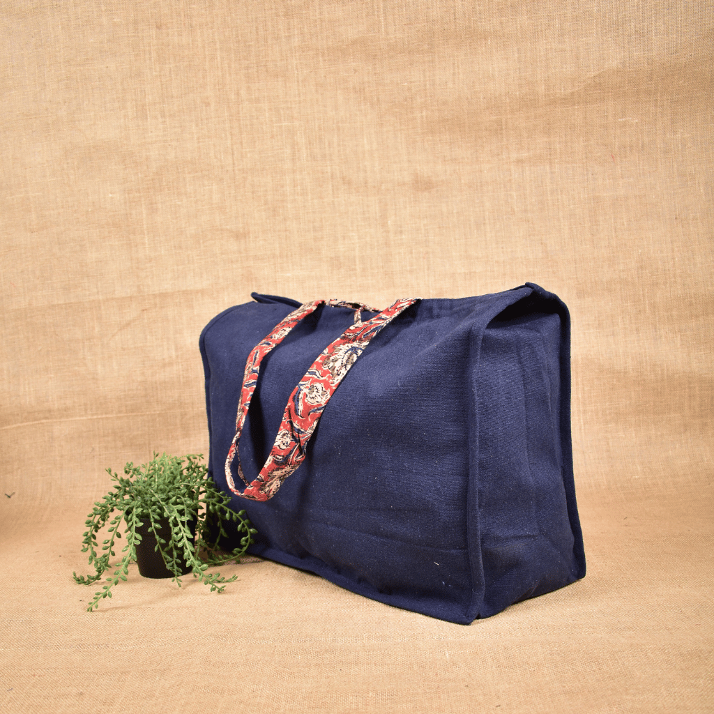 Blue strong canvas shopping bag - side