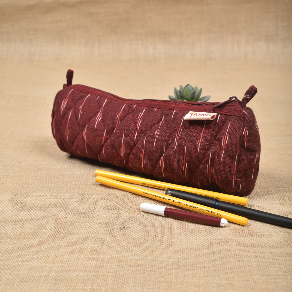 Maroon Ikat round quilted case