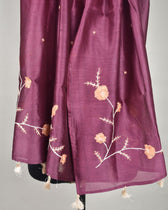 Maroon chanderi silk stole with hand embroidery