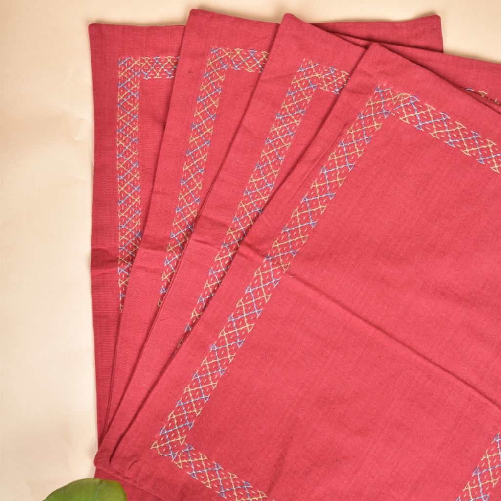Maroon cotton embroidered table Mats