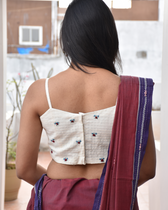 Off-white Strap Blouse with Maroon Rosette Embroidery - back