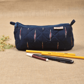 Blue Ikat round quilted case - Front