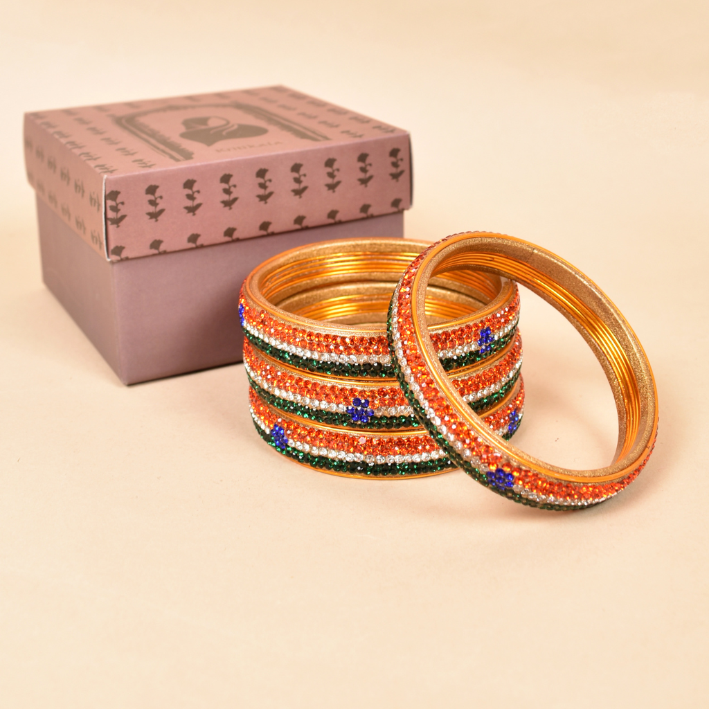 Pair of broad bangles in multicolour tones