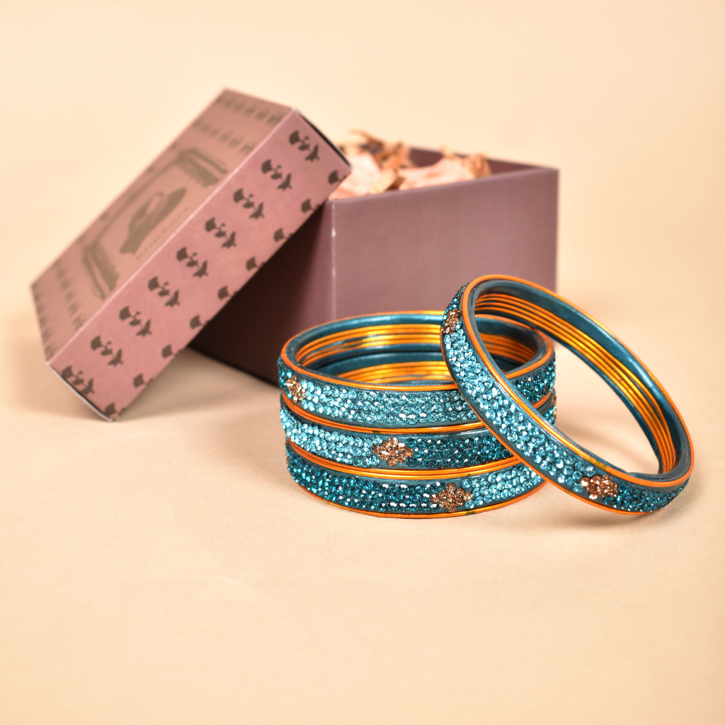 Pair of Blue Stone Studded Lac Bangles