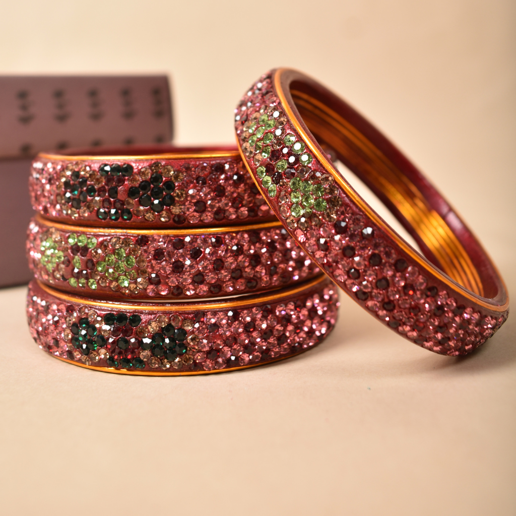 Pair of broad bangles in maroon and pink tones