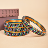 pair of multicolour 3 line lac bangles 