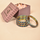 pair of multicolour 3 line lac bangles - glittery stone