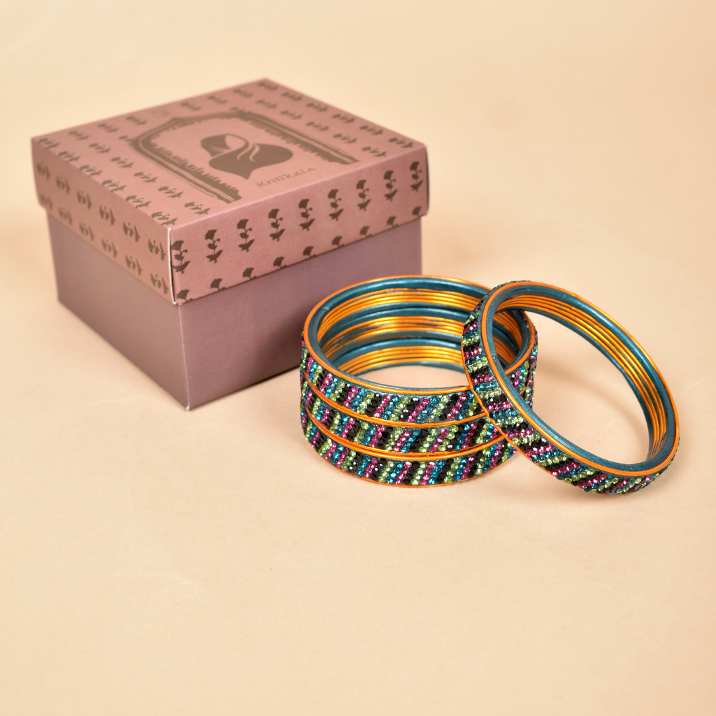 Pair of lac bangles with multicolour stones