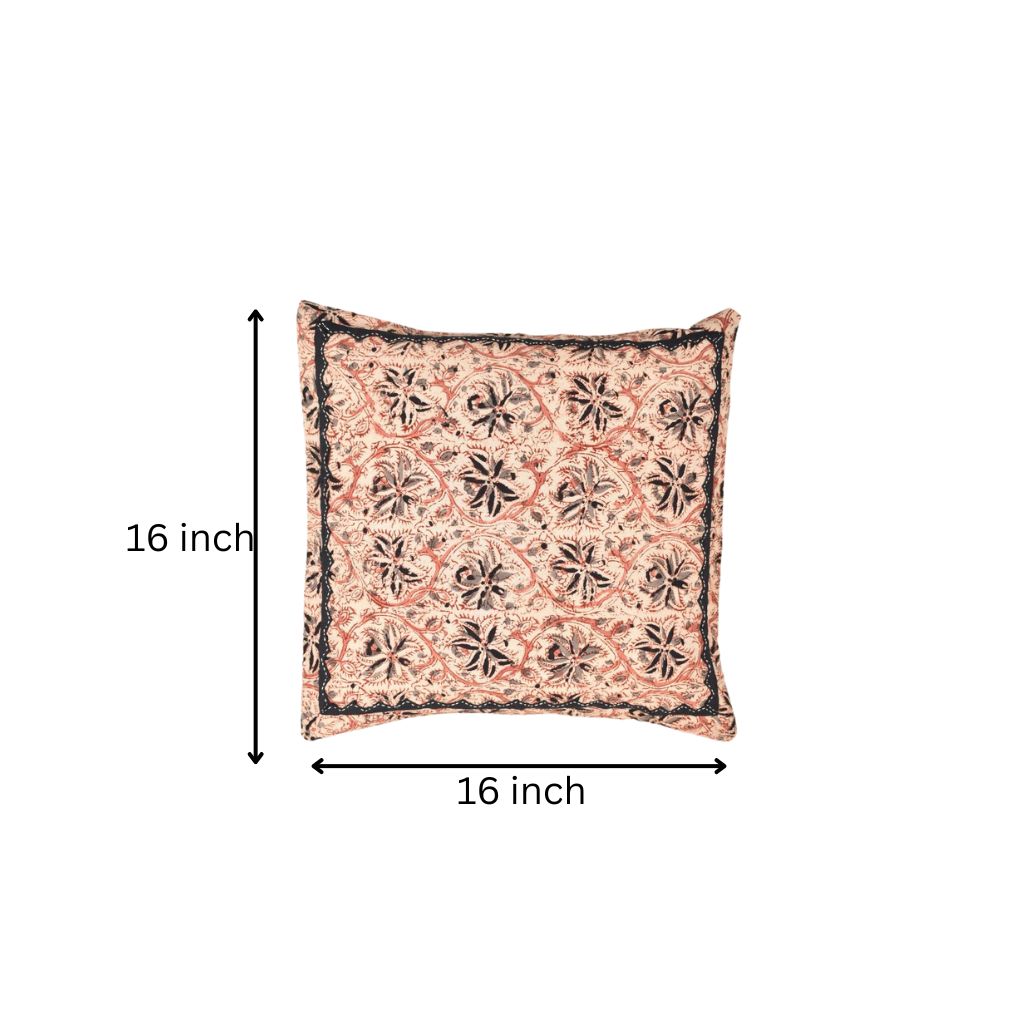 Pink Kalamkari cushion cover with applique