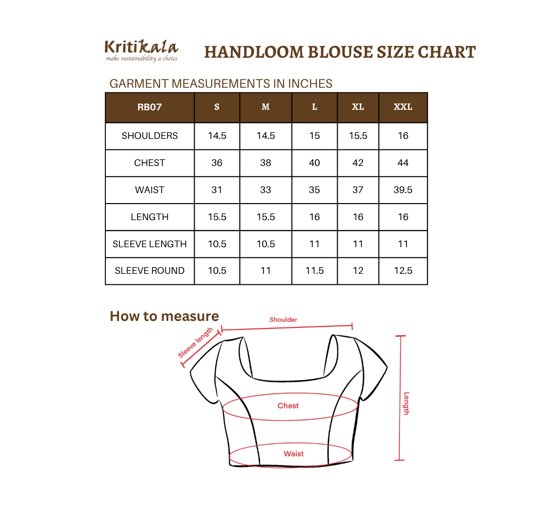 Black Mandarin collar embroidered blouse in khadi cotton size chart