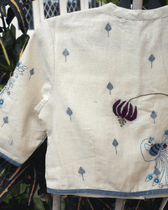 Off-white Mandarin collar embroidered blouse in khadi cotton - back