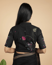 Black Mandarin collar embroidered blouse in khadi cotton - back