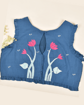 Lotus motif blue jamdani croptop blouse with sleeveless