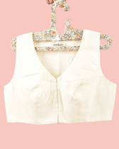 Sleeveless Off-white Blouse with Zari Border
