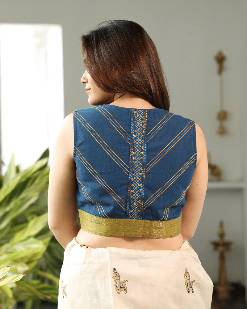 Blue mangalgiri v-neck blouse - back