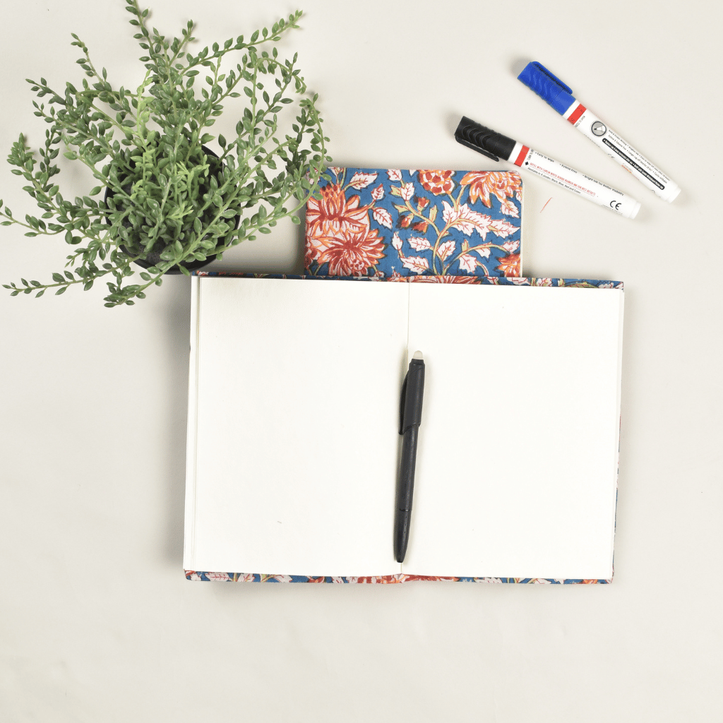 Blue kalamkari handmade paper diary - inside