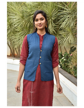 Reversible quilted jacket in blue and white ikat - blue