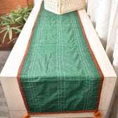 Rust and Green Ikat Reversible Table Runner with Kantha Embroidery