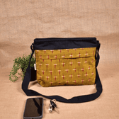 Multi Pocket Canvas Purse With Yellow Ikat Fabric - Front
