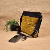 Multi Pocket Canvas Purse With Yellow Ikat Fabric - Side