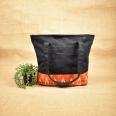 Large canvas tote bags with orange ikat cotton - back