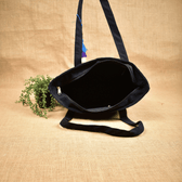 Large canvas tote bags with blue ikat cotton - inside