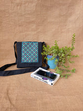 Blue and Pink Embroidery Sling Bag