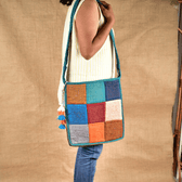 Patchwork Hand Embroidery Sling Bag - sidewear